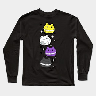 Non Binary Pride Flag Nonbinary Cat Enby Macaron Long Sleeve T-Shirt